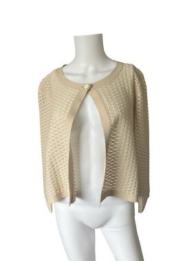 Lafayette 148 Cardigan Sweater Cream Knit Viscose Neutral Womens Size XL